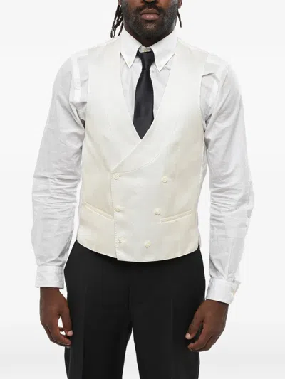 Corneliani Double-breasted Silk Waistcoat In White