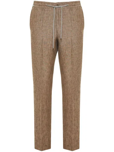 Corneliani Drawstring Linen Trousers In Brown