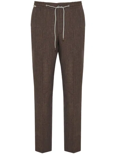 Corneliani Drawstring Linen Trousers In Brown