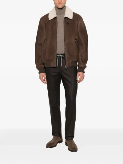 Corneliani Drawstring Virgin Wool Trousers In Brown