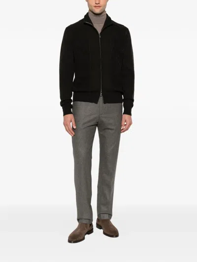 Corneliani Drawstring Virgin Wool Trousers In Brown