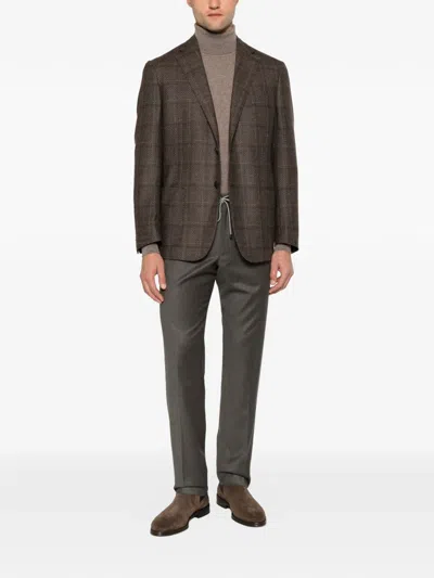 Corneliani Drawstring-waist Virgin Wool Trousers In Brown