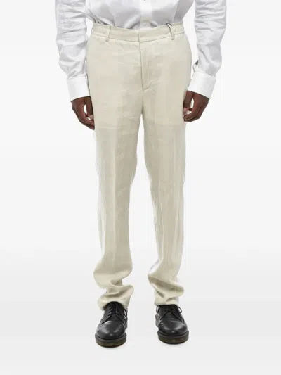 Corneliani Elasticated-waist Linen Trousers In Neutral