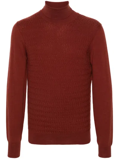 Corneliani Embossed-knit Virgin-wool Jumper In Red