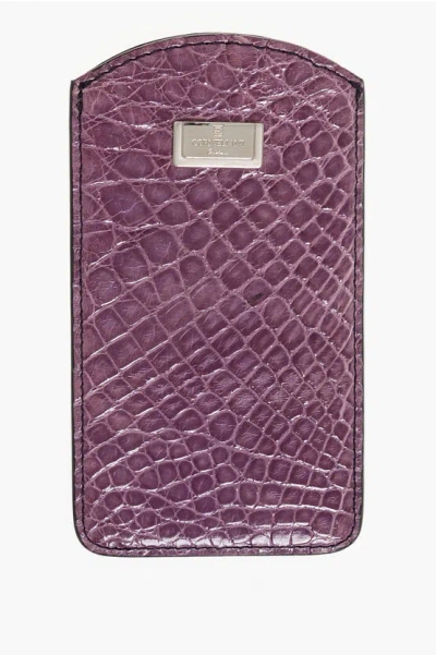Corneliani Embossed Leather Badge Case With Crocodile Effect Grösse Unica