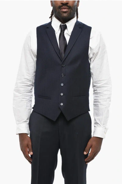 Corneliani Embroidered 5 Buttons Wool Vest With Jetted Pockets In Black