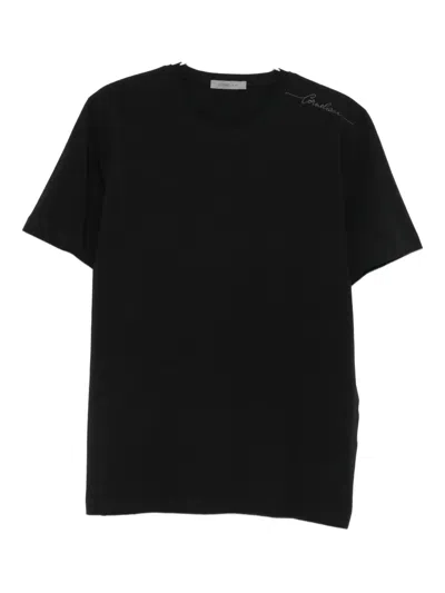 Corneliani Embroidered-detail Crew-neck T-shirt In Black