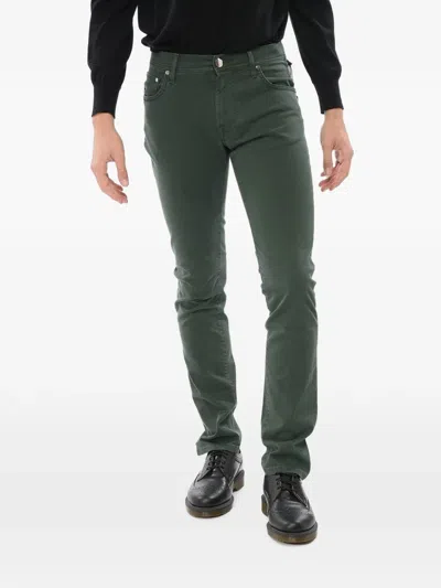 Corneliani Embroidered Five-pocket Jeans In Green