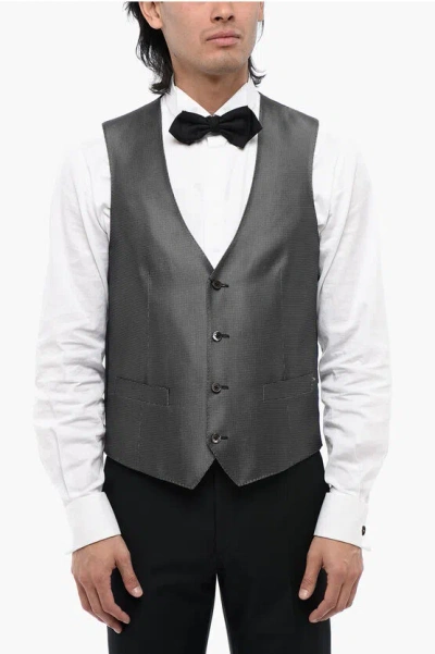 Corneliani Embroidered Silk Academy Cerimo Waistcoat With 4-buttons In Gray