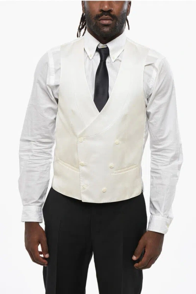 Corneliani Embroidered Silk Double Breasted Vest In White