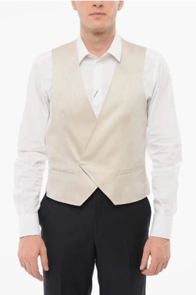 Corneliani Embroidered Silk Double Breasted Vest With Jetted Pockets In Neutral