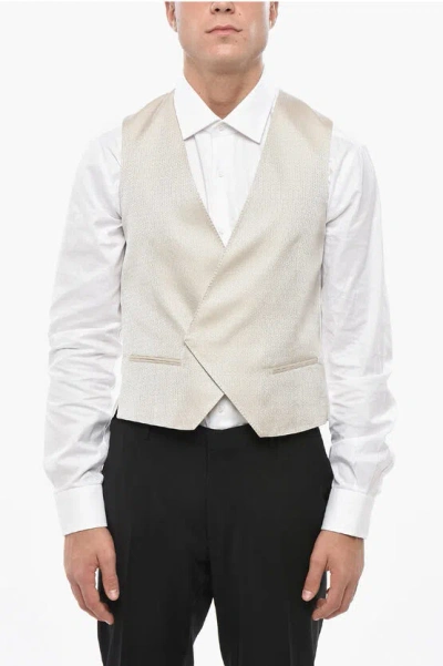 Corneliani Embroidered Silk Double Breasted Waistcoat In Neutral