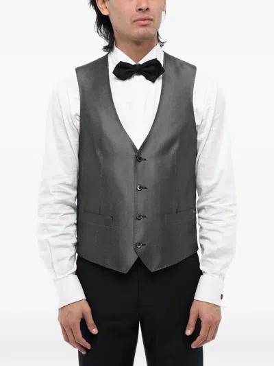 Corneliani Embroidered Silk Waistcoat In Gray