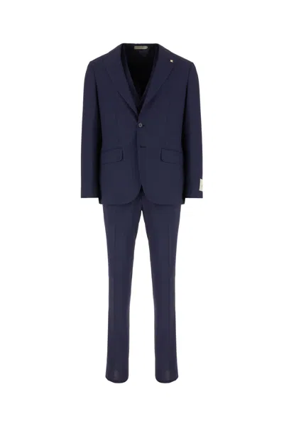 Corneliani Embroidered Stretch Wool Blend Suit In Blu