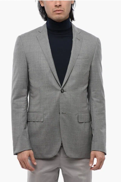 Corneliani Extrafine Virgin Wool Blazer With District Check Motif In Grey
