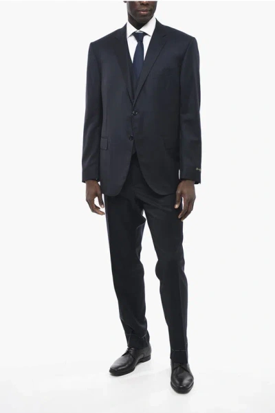 Corneliani Extrafine Wool Academy Suit With Vest In Blue