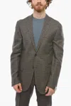Corneliani Fil A Fil Motif Gate Linen Blend Blazer In Brown