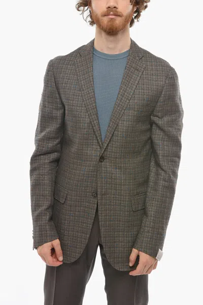 Corneliani Fil A Fil Motif Gate Linen Blend Blazer In Brown
