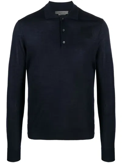 Corneliani Fine-knit Long-sleeve Polo Shirt In Blau