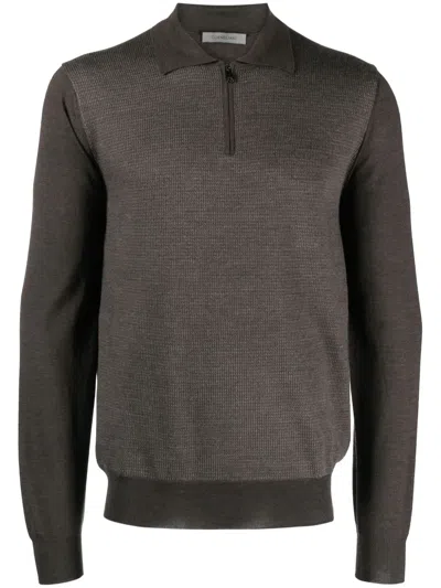 Corneliani Fine-knit Wool Polo Shirt In Brown
