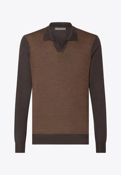 Corneliani Fine Wool Polo Sweater In Brown