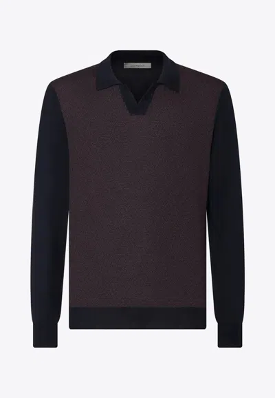Corneliani Fine Wool Polo Sweater In Brown