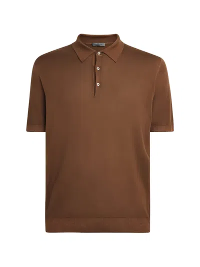 Corneliani Fine-knit Short-sleeve Polo Shirt In Brown