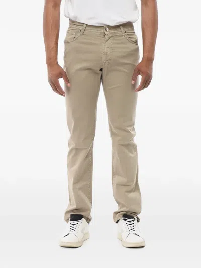 Corneliani Five-pocket Embroidered-logo Trousers In Neutrals