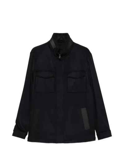 Corneliani Flap-pocket High-neck Jacket In Blue