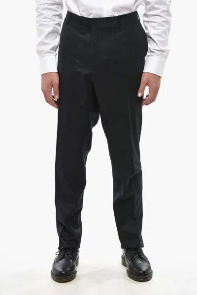 Corneliani Flat-front Wool Tailored Trousers In Black