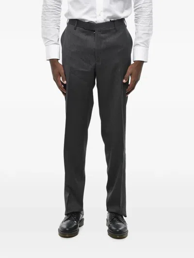 Corneliani Flat-front Wool Trousers In 그레이