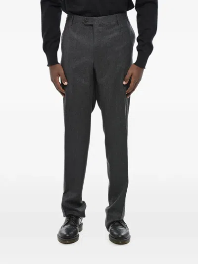 Corneliani Flat-front Wool Trousers In Gray