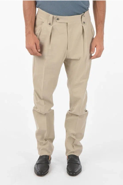 Corneliani Flax Blend Chino Pants With Double Pleat