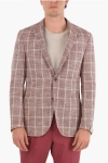Corneliani Flax Blend Gate Blazer With Windowpane Check Pattern