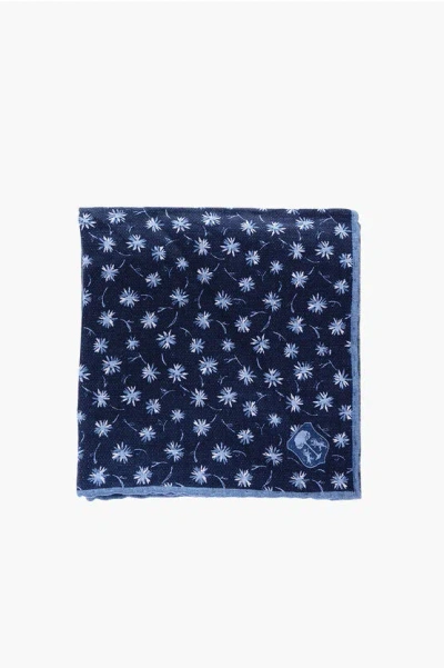 Corneliani Floral Patterned Linen Pocket Square In Blue