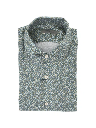 Corneliani Floral-print Linen Shirt In Gray