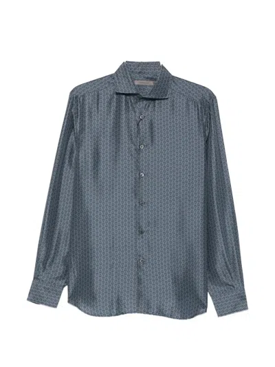 Corneliani Floral-print Long-sleeve Shirt In Blue