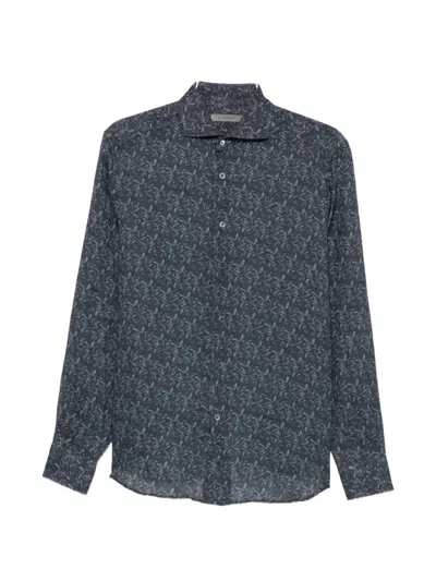 Corneliani Floral-print Long-sleeve Shirt In Gray