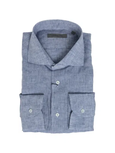 Corneliani French Collar Linen Shirt In Blue