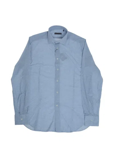 Corneliani French-collar Washed-effect Shirt In Blue