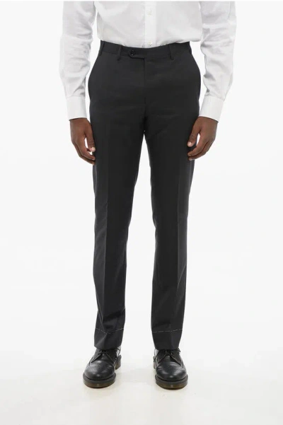 Corneliani Fresco Wool Trousers With Belt Loops In Black