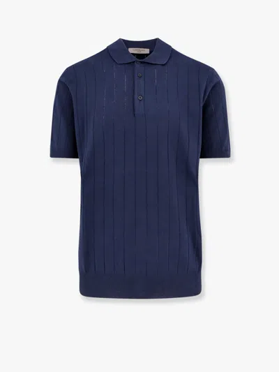 Corneliani Garment-dyed Cotton Polo Shirt In Blue