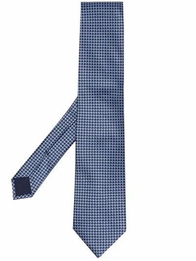Corneliani Geometric Embroidered Tie In Blue