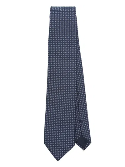 Corneliani Geometric-jacquard Tie In Blue