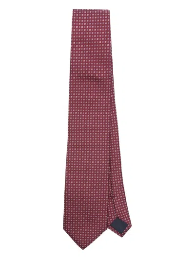 Corneliani Geometric-jacquard Tie In Red