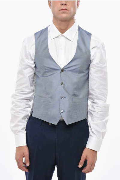 Corneliani Geometric Motif Silk Waistcoat With Half-belt In Blue