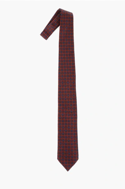 Corneliani Geometric Patterned Silk Tie In Red