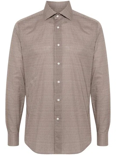 Corneliani Geometric-print Shirt In Brown