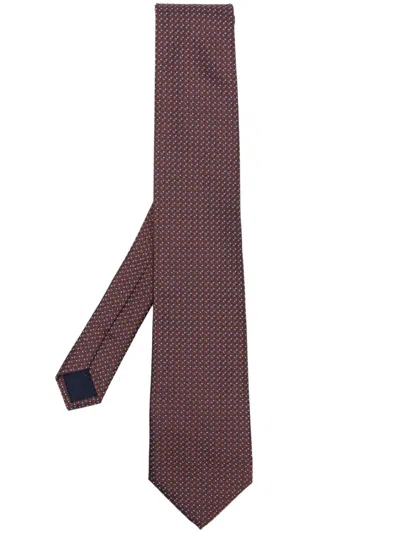 Corneliani Geometric-print Silk Tie In Brown