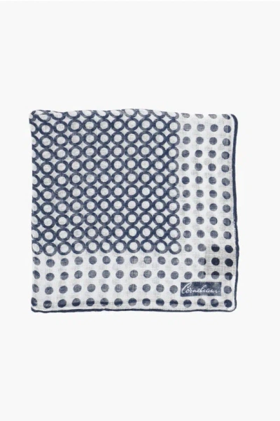 Corneliani Geometrical Patterned Linen Pocket Square In Blue